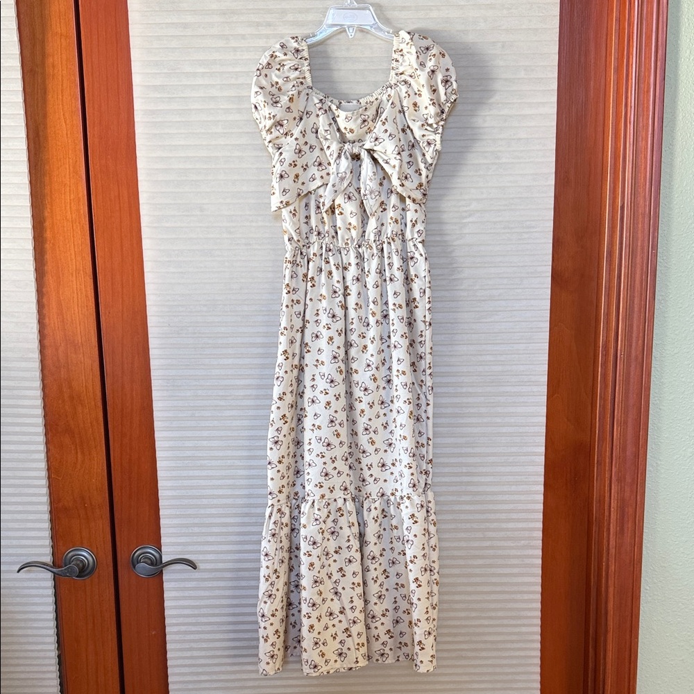 Judy Bleu Child butterfly print Cream Maxi Dress size 12